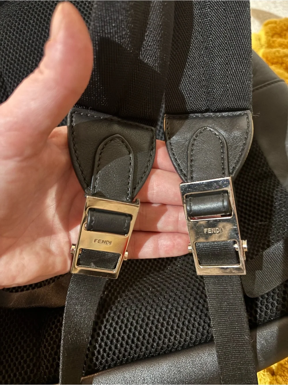 Fendi Black Backpack with Yellow Fur Eye Accents
